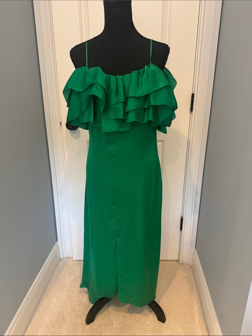 Maje Dress size 2 Green Ruffle Off-Shoulder Maxi Dress